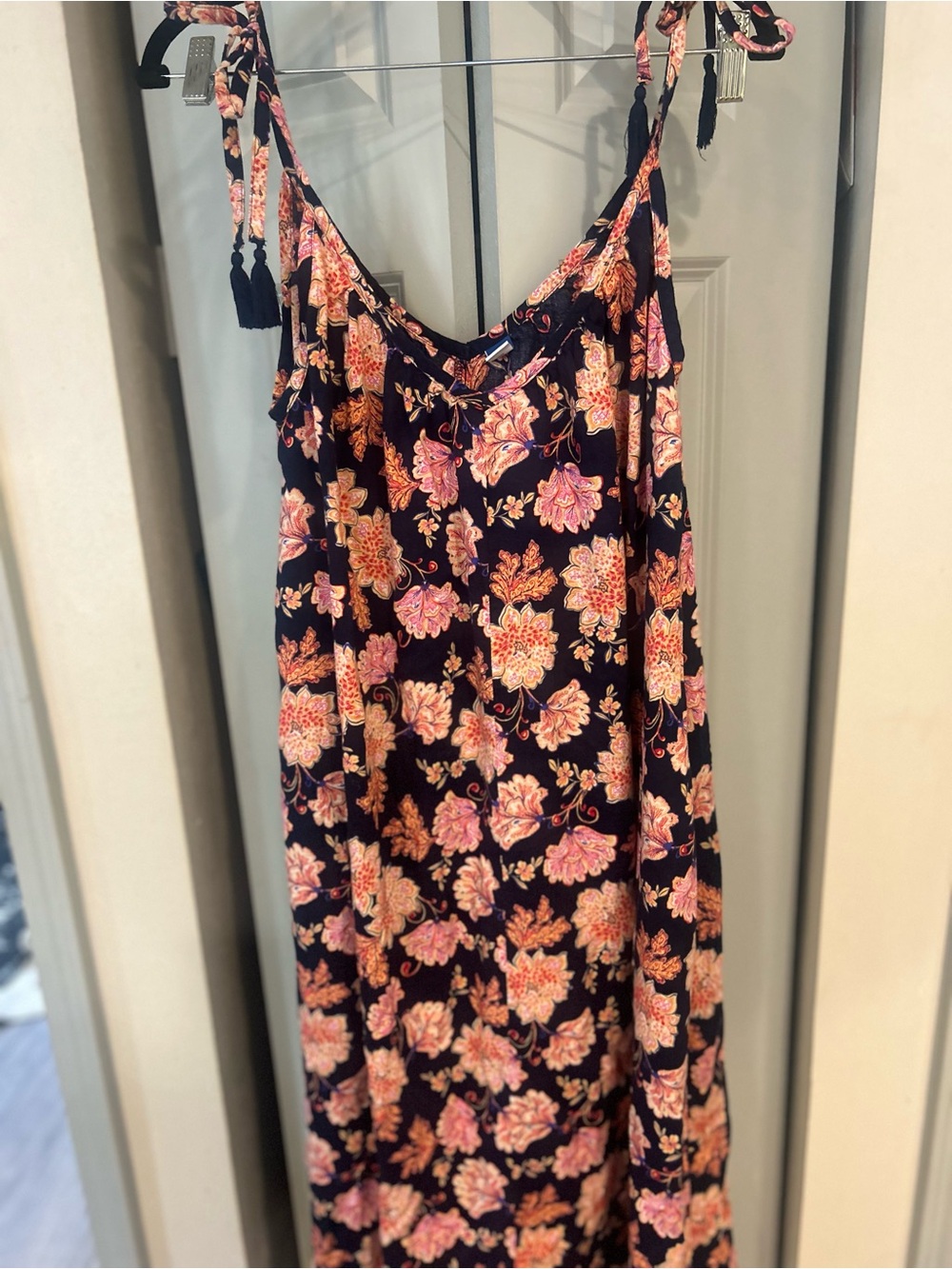 Old Navy Navy Floral Maxi Dress with Pink & Orange Accents